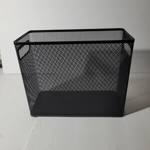 Black Metal Mesh Storage Basket with Handles - 10x12x6